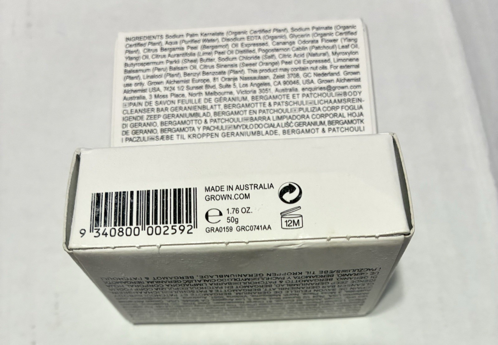 Grown Alchemist Body Cleansing Bar Geranium Bergamot Patchouli 1.76oz Set of 3