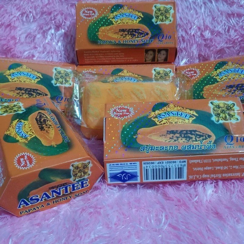 6x 125g Asantee Thai Herbal Papaya Honey Soap with Q10, AHA, BHA Skin Whitening