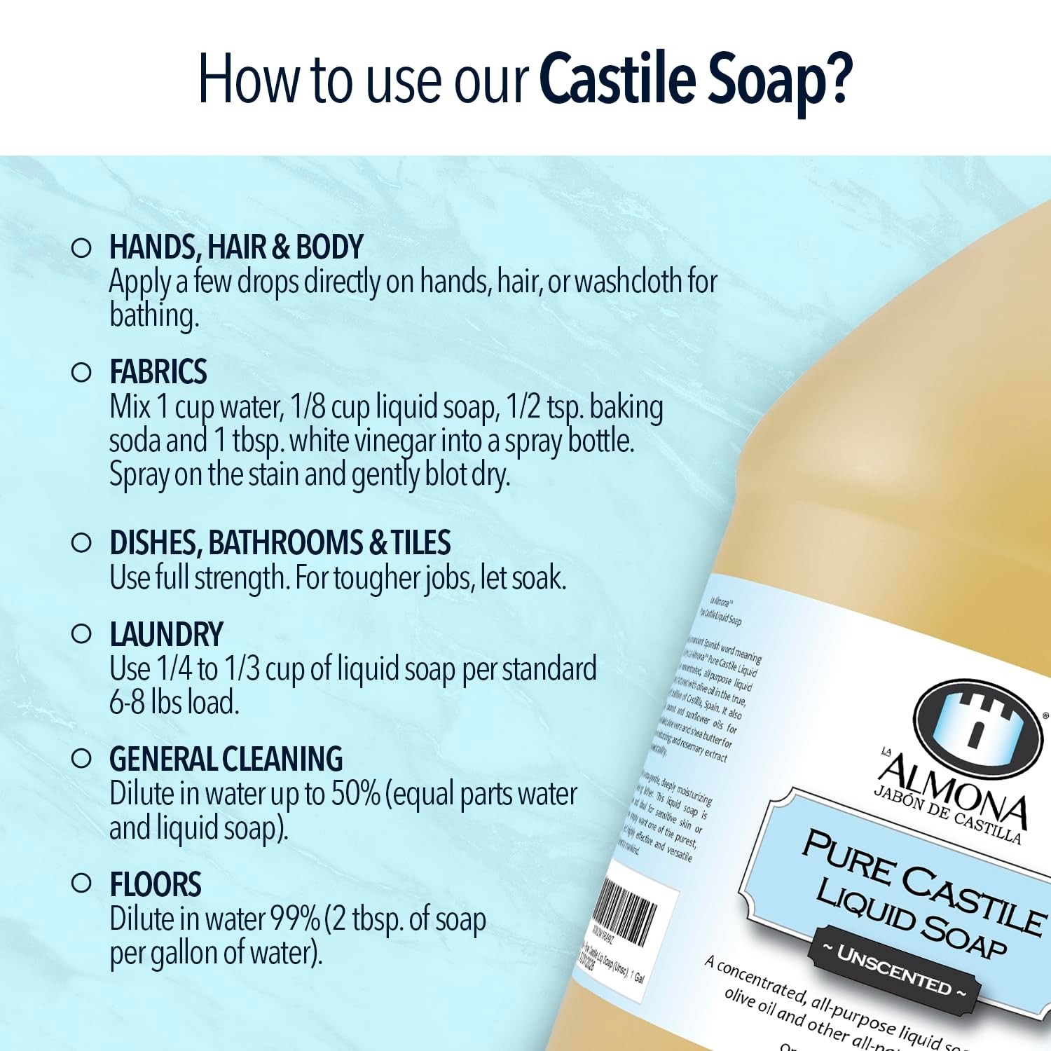 1 Gallon Pure Castile Soap – Natural, Unscented & Eco-Friendly Cleaning Solution