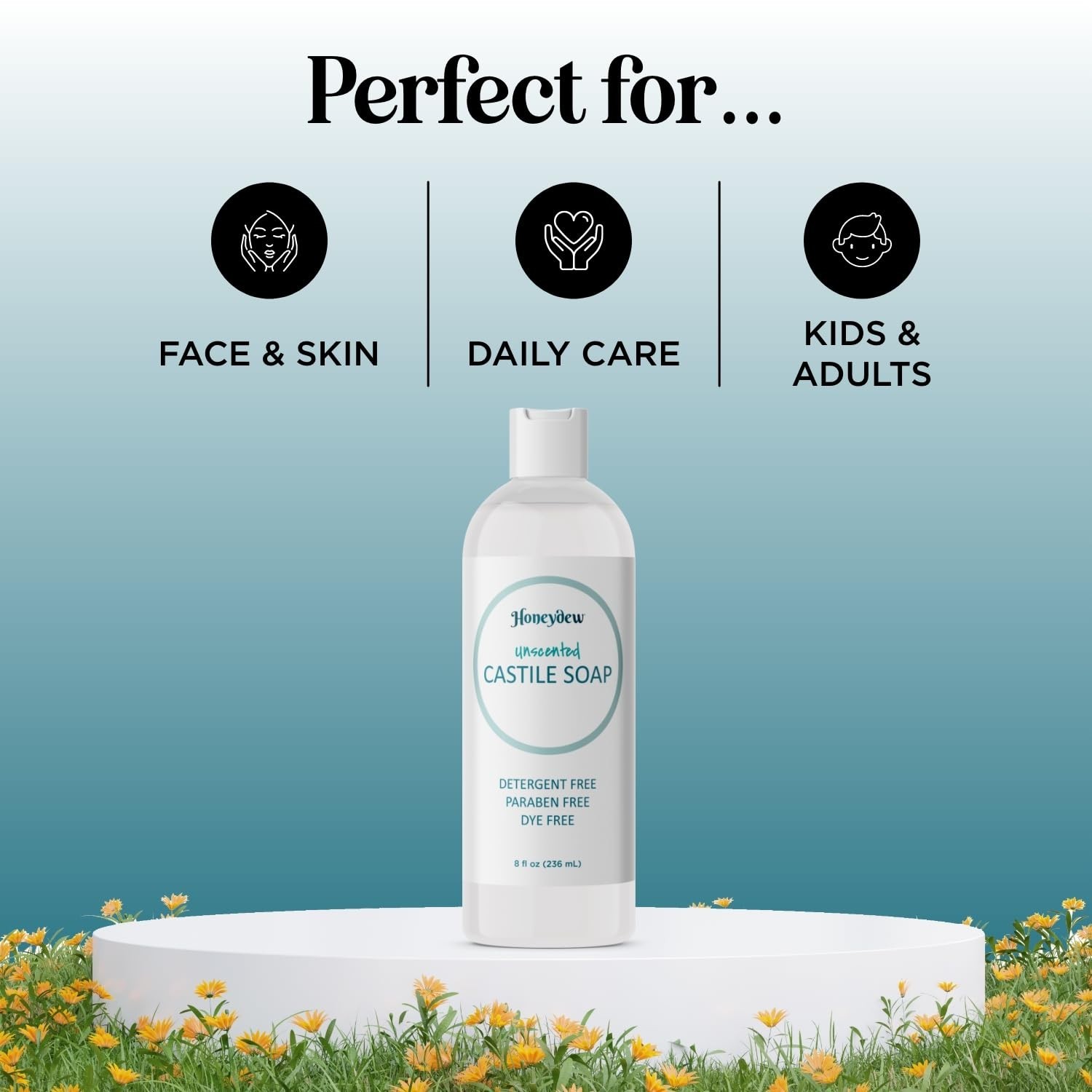 Organic Unscented Castile Soap – Gentle Cleanser for Hair, Face & Body (8oz)