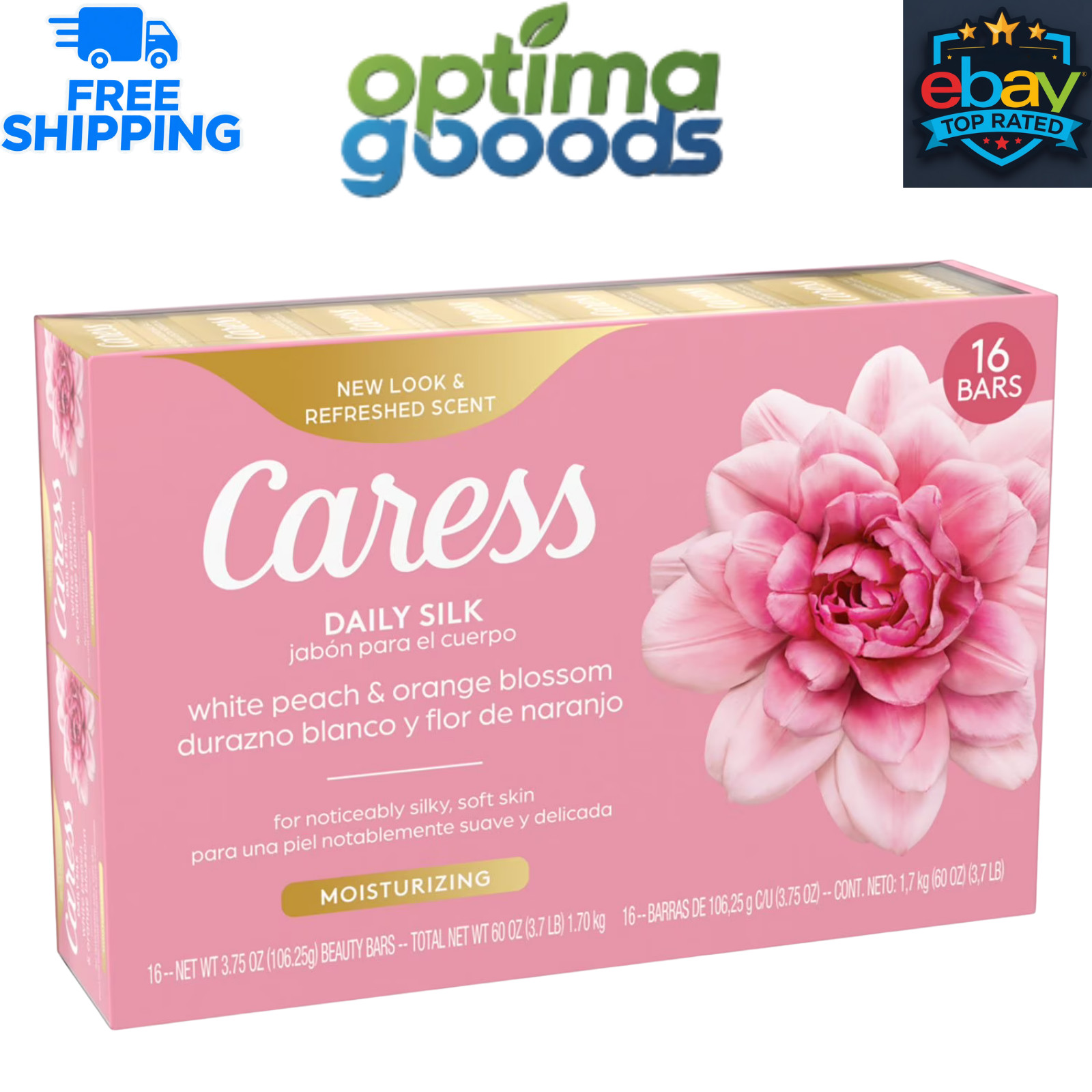 Caress Silkening Beauty Bar White Peach Orange Blossom 3.75 oz 16 Count Soap Bar