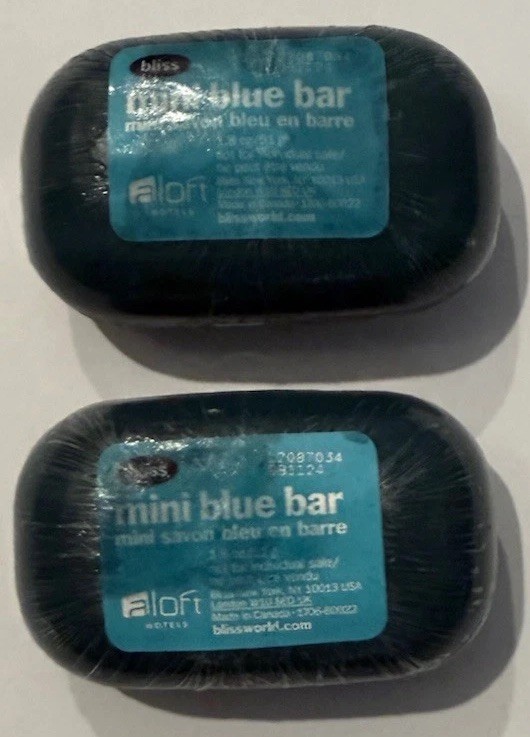 2- BLISS Mini Blue Massage Bar Soap Wrapped 1.8 oz / 51g RARE Discontinued