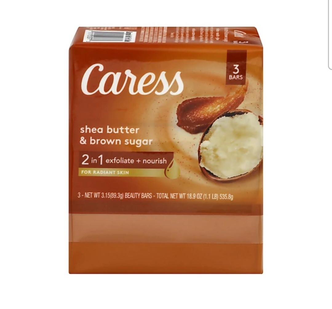 NEW! CARESS (2-BARS) 3.15 Oz. Bars ●SHEA BUTTER/BROWN SUGAR● Exfoliate +Nourish.