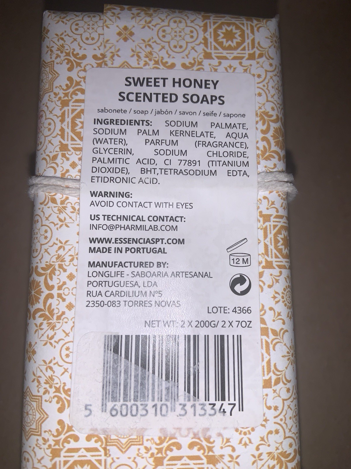 4x Of 2 Pack Essential De Portugal Sweet Honey Soap Bar 2×7 Oz Total 8 Bars