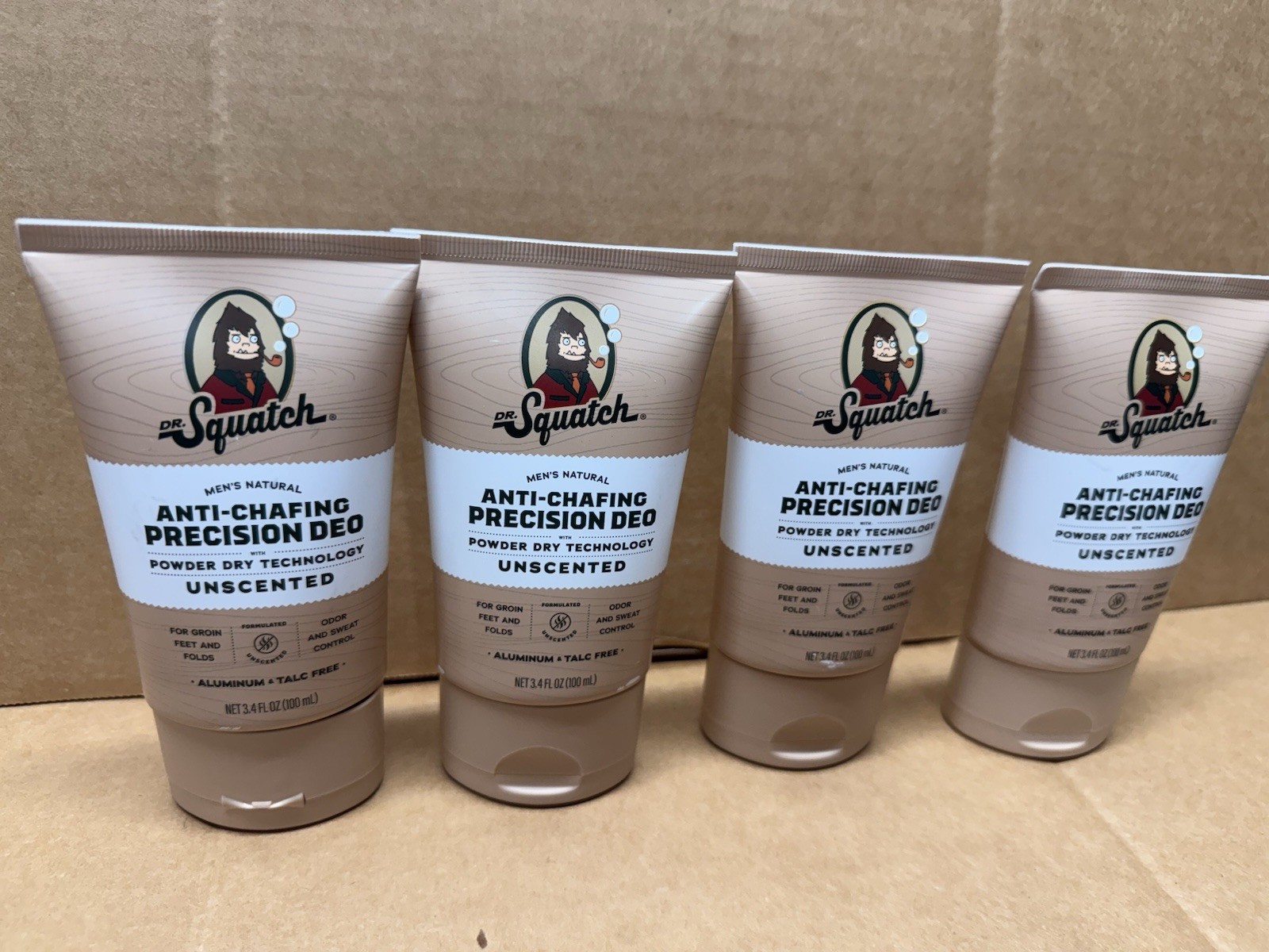 4 Pack: Dr. Squatch Men’s Natural Anti-Chafing Precision Deo 3.4 oz Unscented