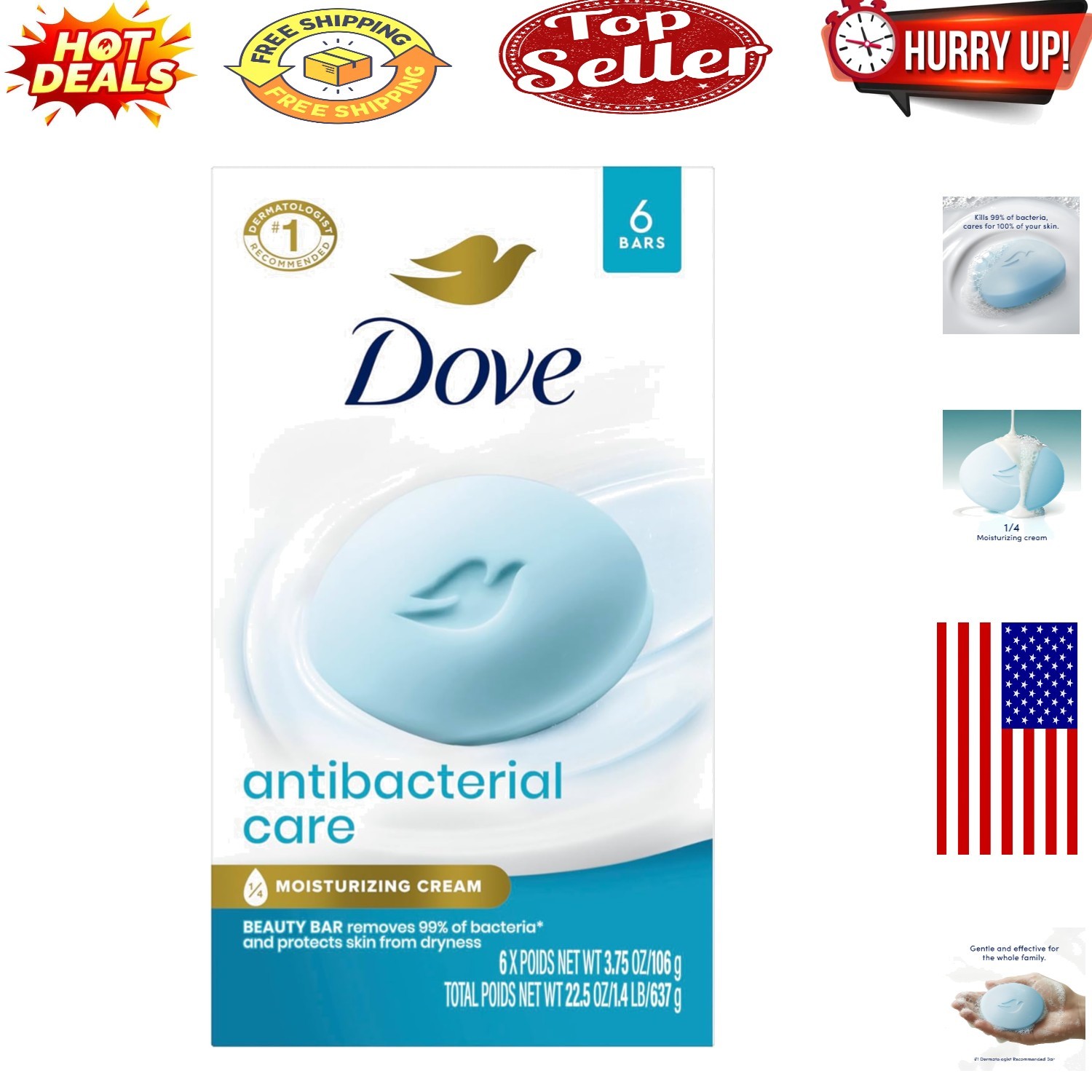Antibacterial Beauty Bar – 6 Pack for Soft, Clean, Moisturized Skin