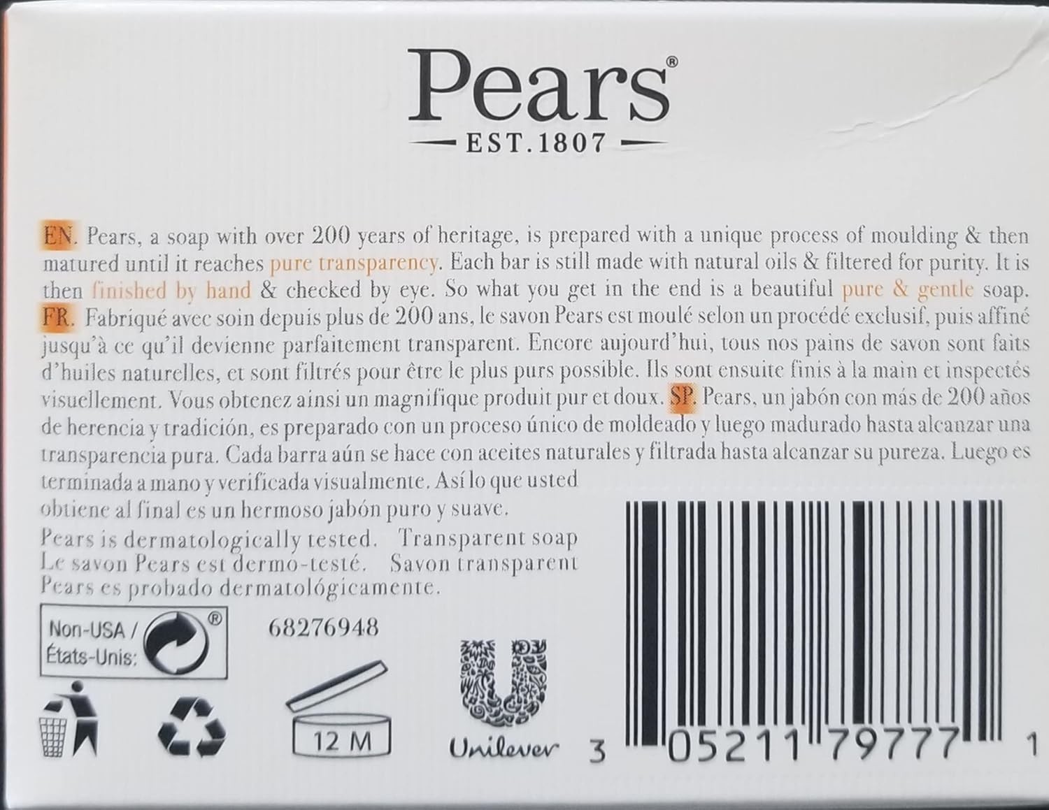 Pears Transparent Soap 3.5oz for Adults, 0.11 Kilograms