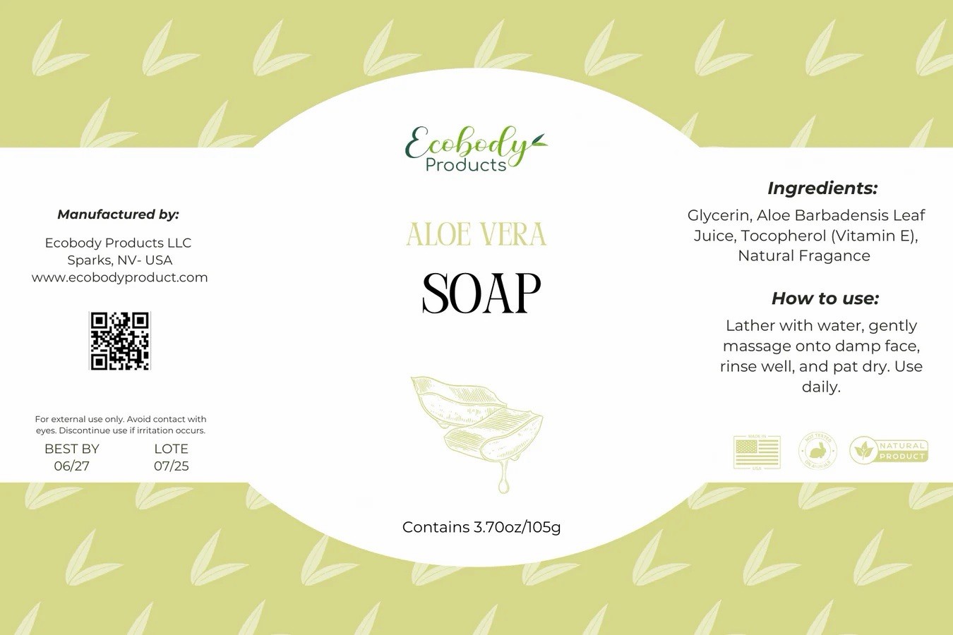 Aloe Vera Soap for Acne Skin Care Natural Handmade Face & Body Moisturizing Bar
