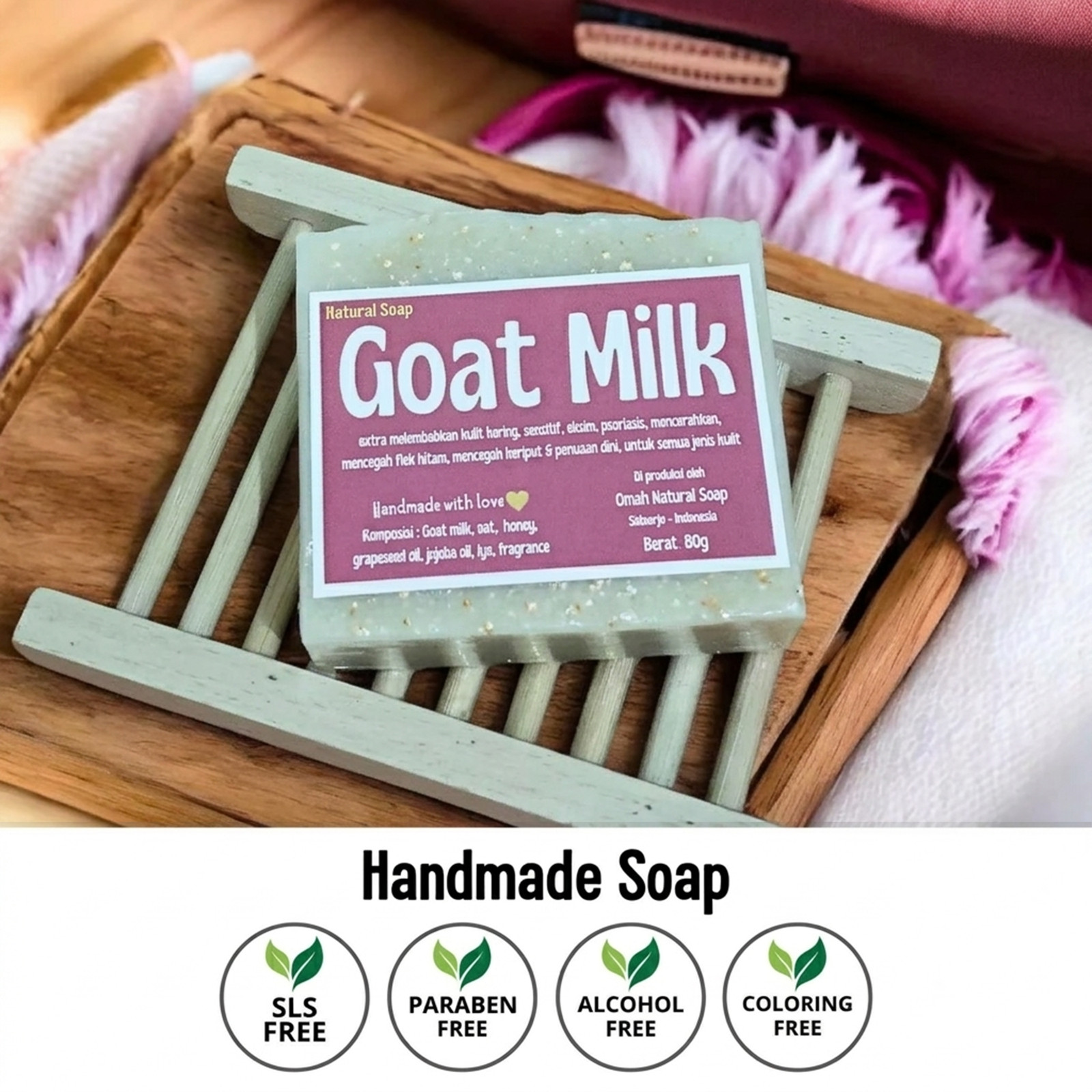 4PCS Omah Natural Goat Milk Soap 80g Bar Natural Moisturizing Handmade Soap Set