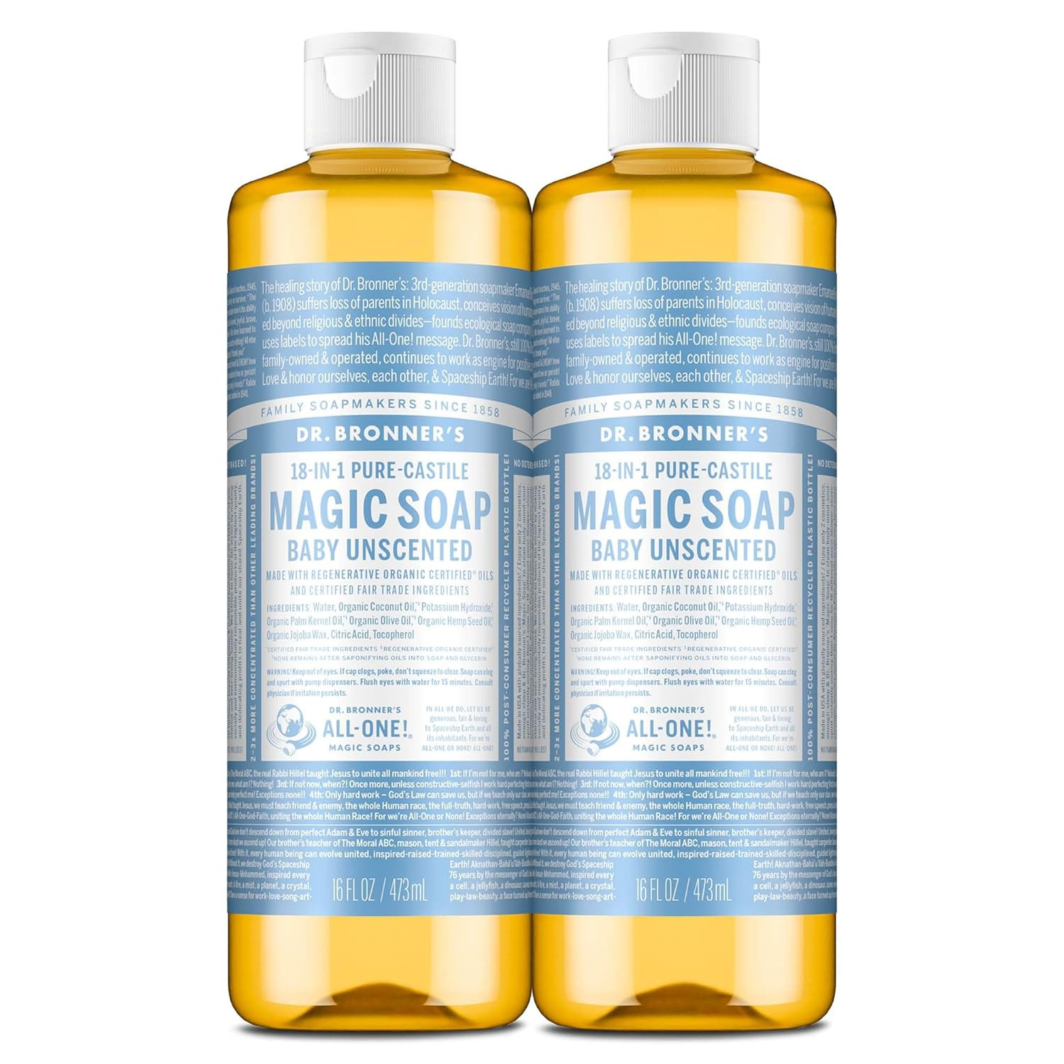 Pure-Castile Magic Liquid Soap (Baby Unscented, 8 Ounce)- Made with Regenerative