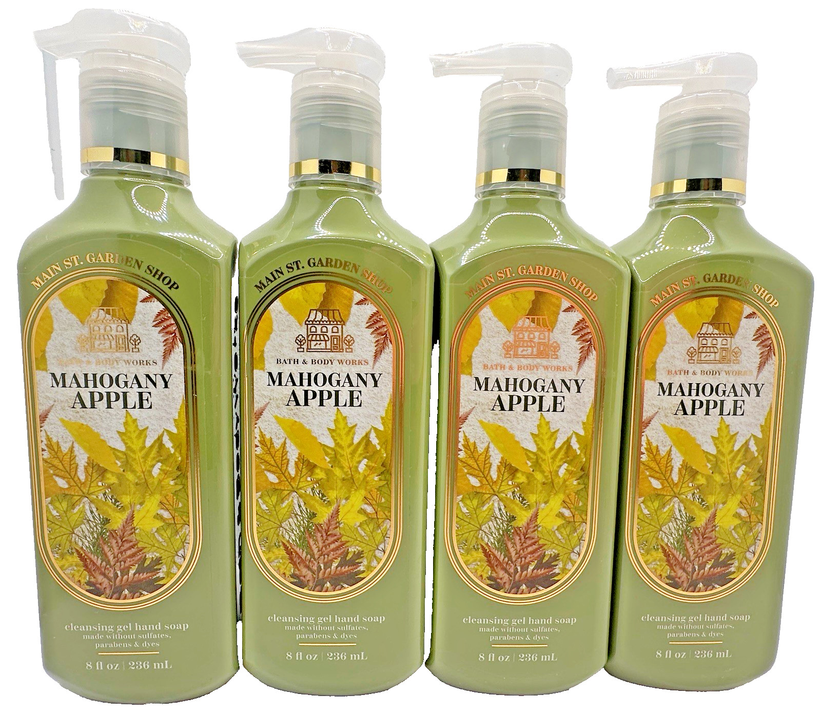 Bath & Body Works Mahogany Apple Cleansing Gel Hand Soap 8 Oz x4