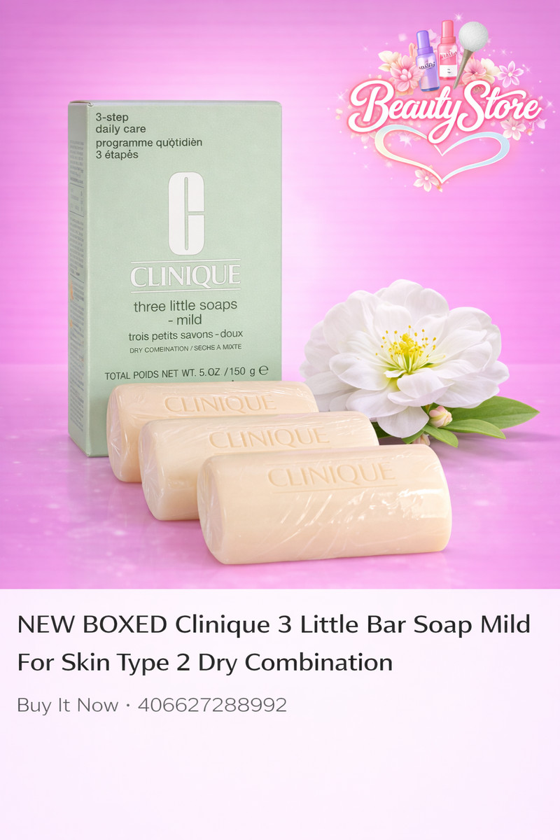 Clinique 3 Little Soaps Mild Skin Type 2 Dry Combo 5.2oz Set NEW