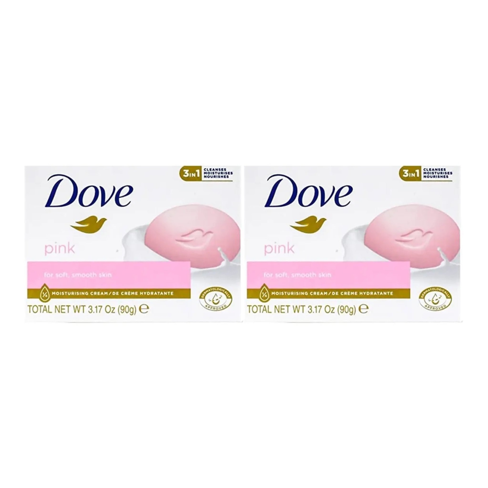 Dove Pink Bar Soap For Soft, Smooth Skin, 3.17oz (Pack of 2)