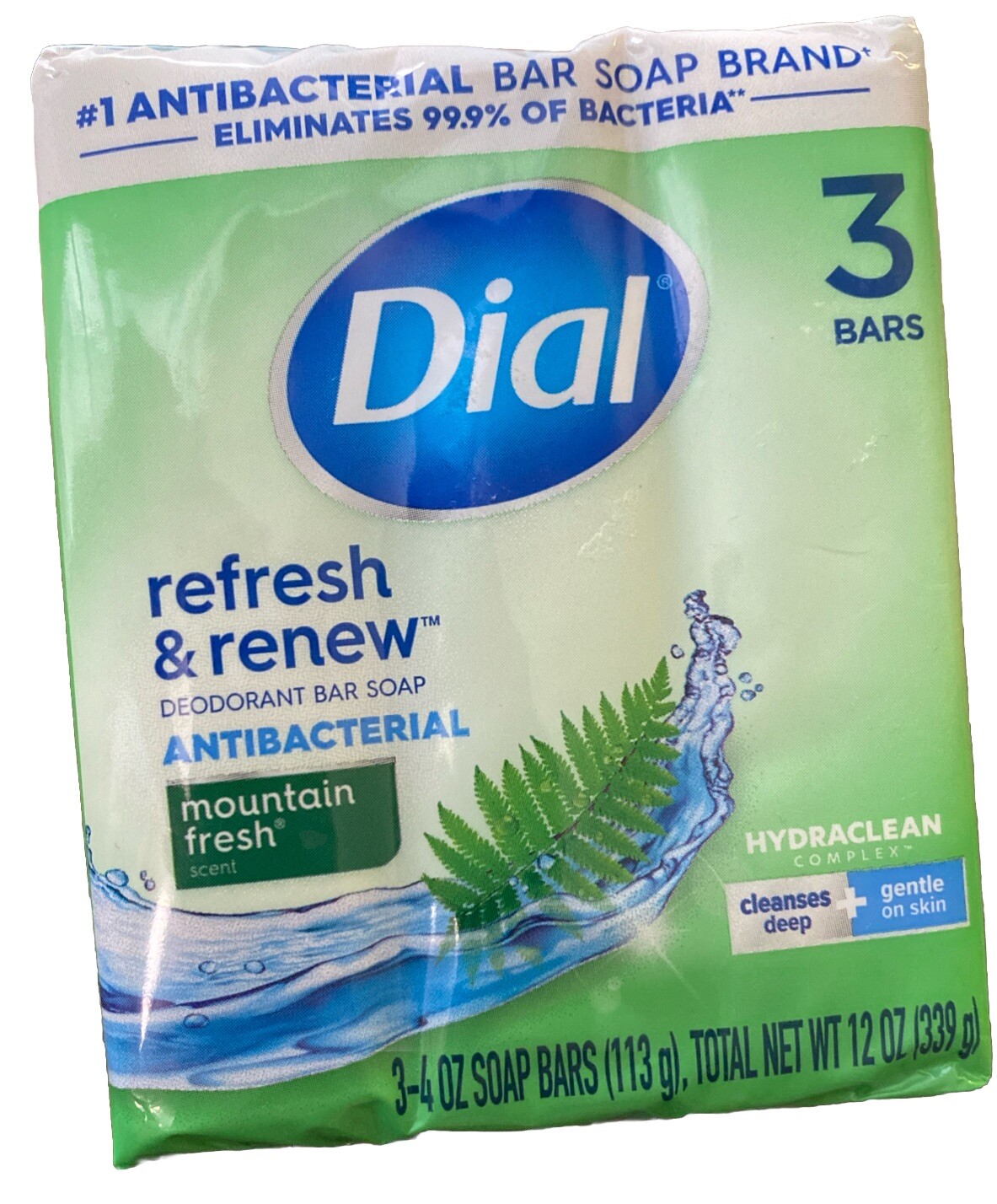 Dial Antibacterial Bar Soap Refresh & Renew Mountain Fresh 4 oz 3 Bars Pack