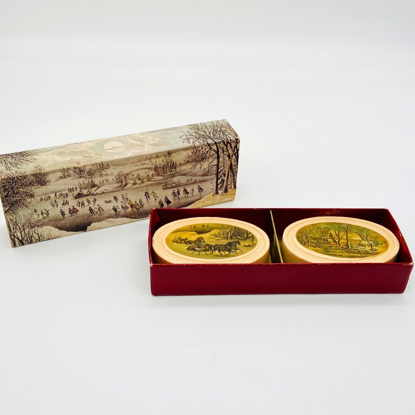 Avon Soaps 1876 Winterscapes Currier & Ives Design 2 Bars In Original Box