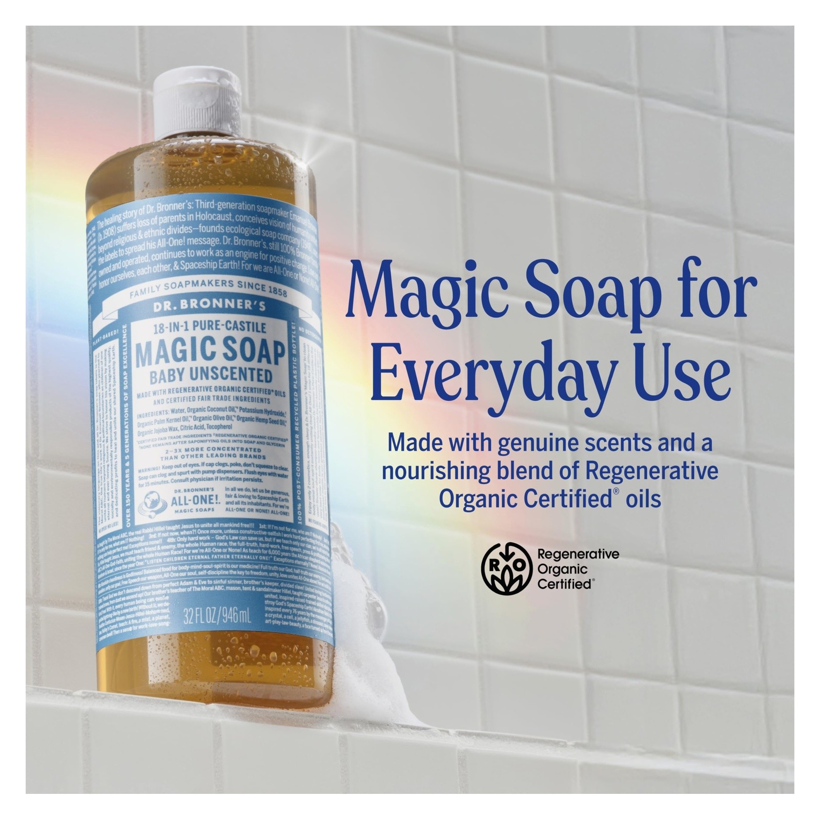 Dr. Bronner’s Baby Unscented Castile Soap 32oz 4-Pack Sensitive S