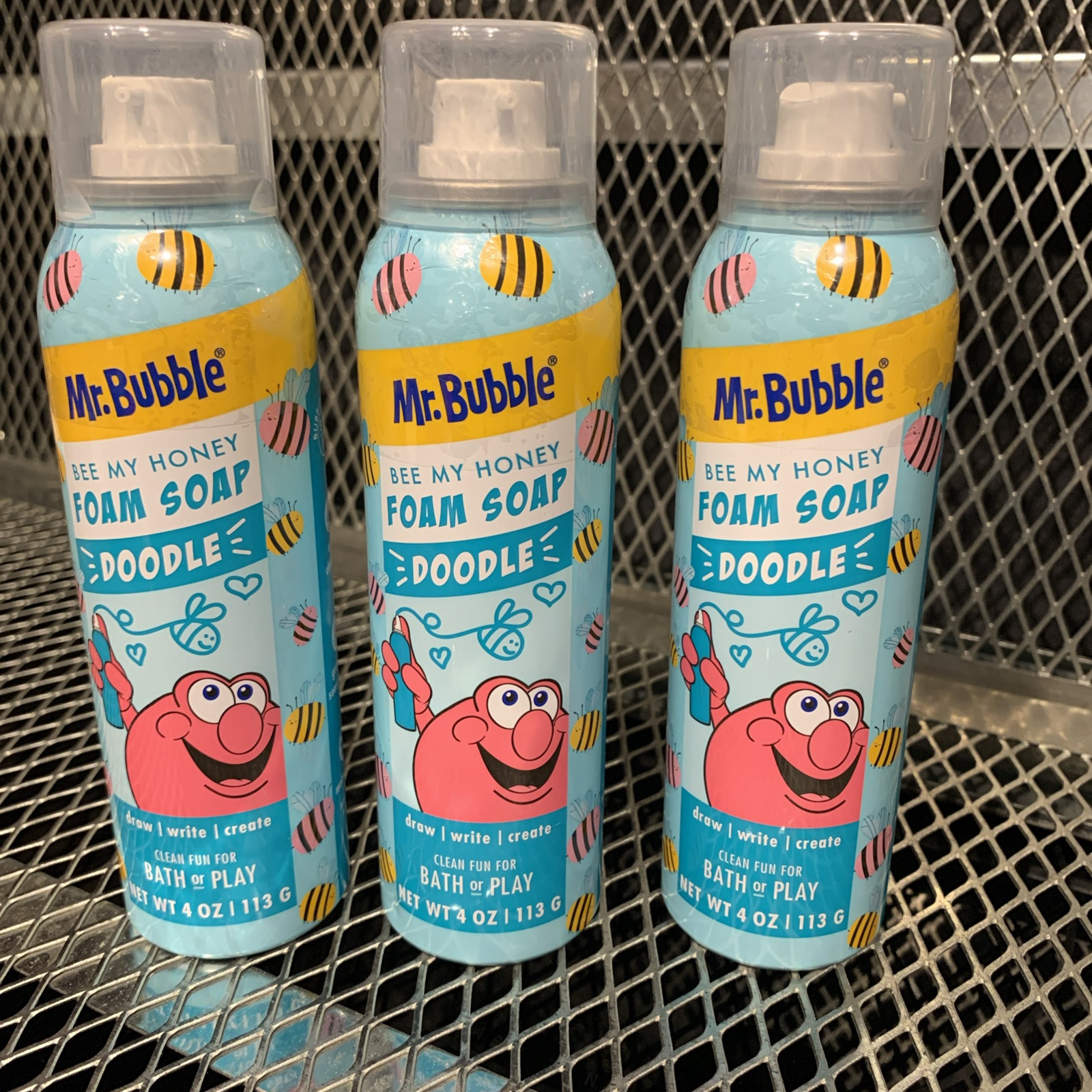 3 PK Mr. Bubble Foam Soap Doodle Bee My Honey Blueberry Honey Sensory Bath Play