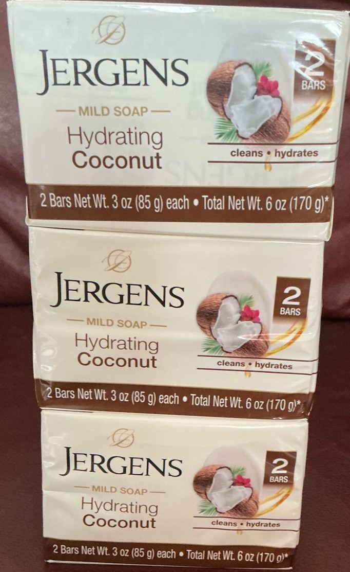 6 Bars JERGENS Mild Soap Hydrating Coconut 3 Packs Net Wt 3 OZ Each Soap Bar