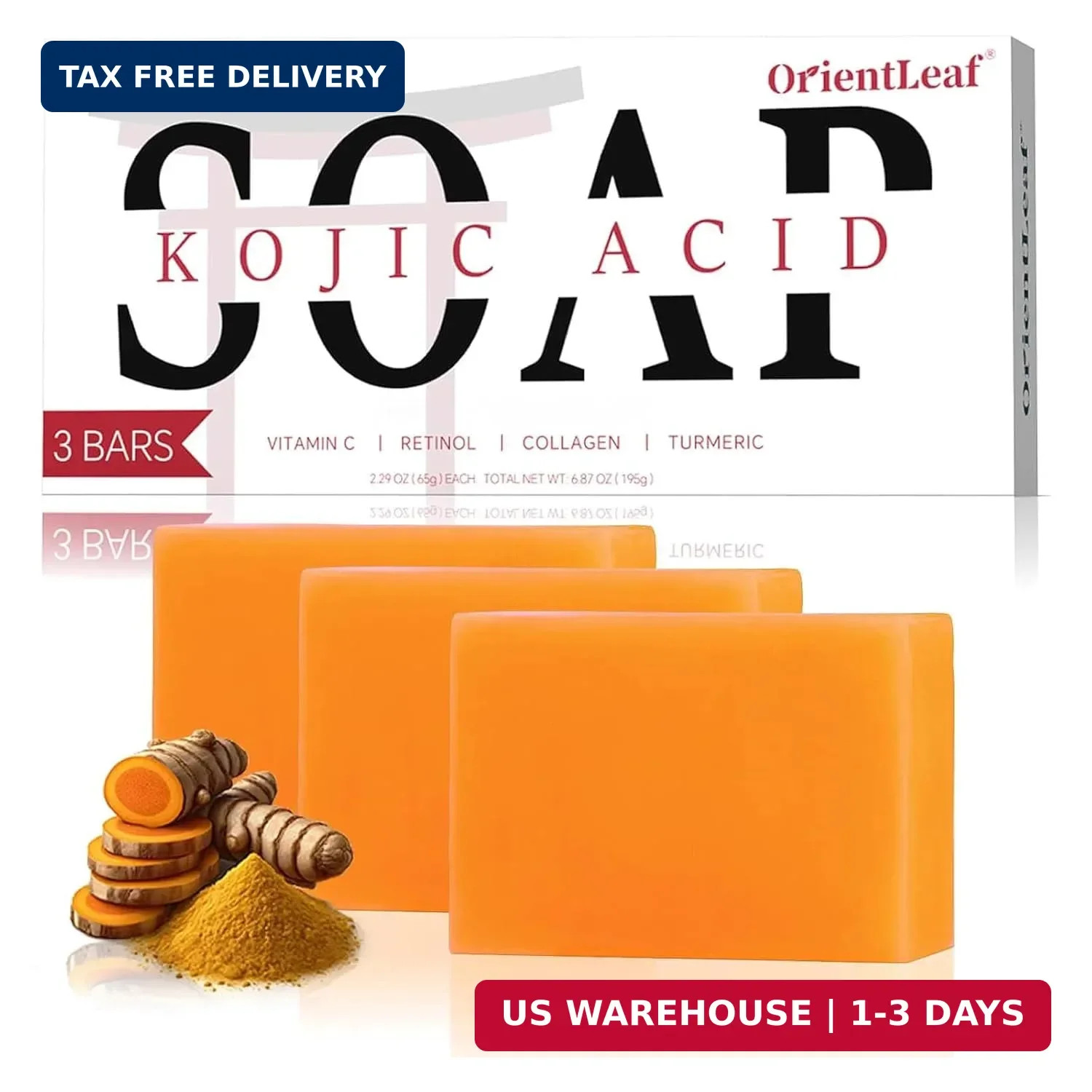 ORIENTLEAF Kojic Acid Soap, Turmeric Soap Bar for Dark Spots, Fresh Citrus Scent
