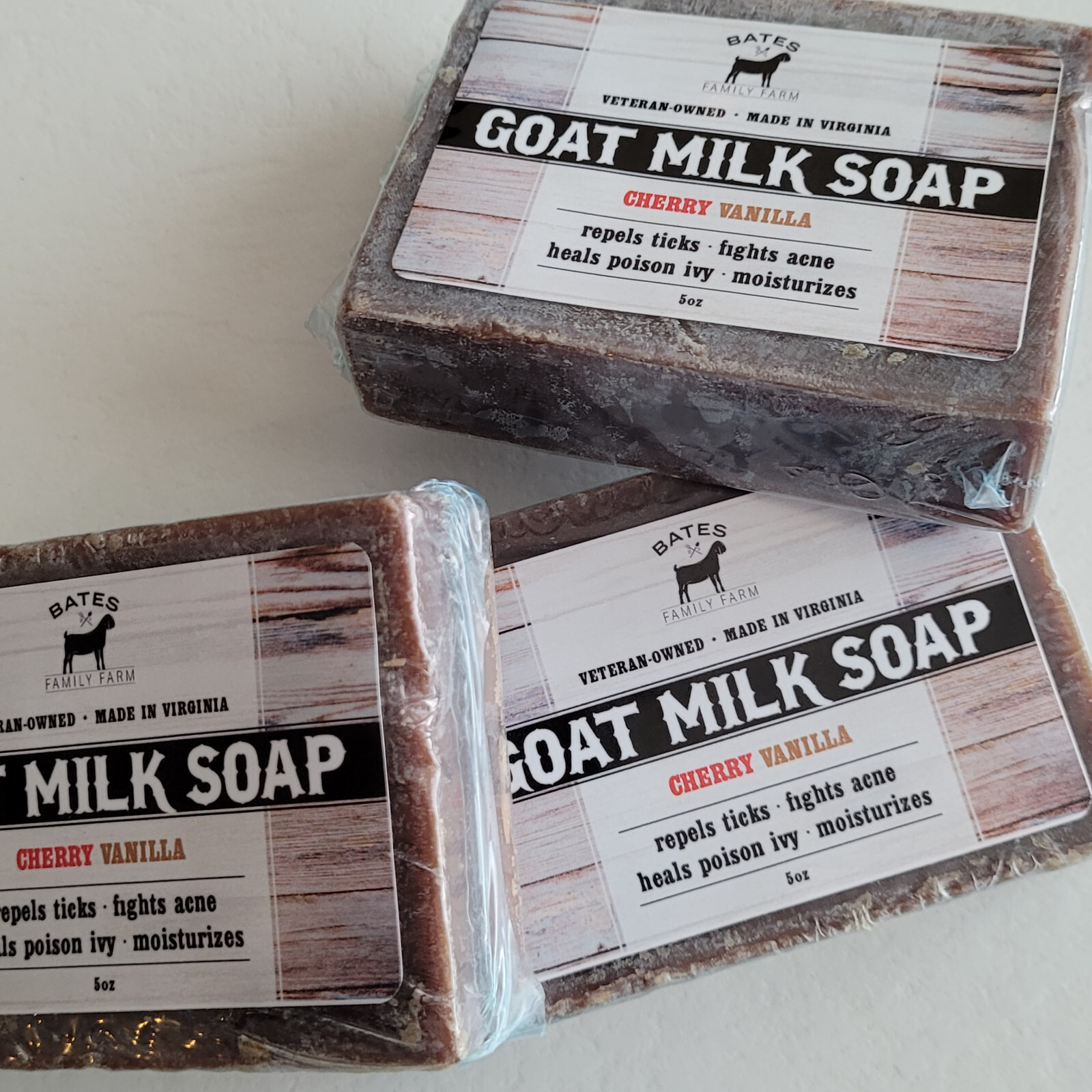 Bates Family Farm Cherry Vanilla Fat and Lye Soap Goat Milk Olive Oil Natural