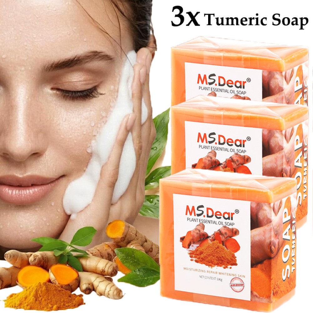 3PCS Tumeric Soap Skin Whitening Dark Spots lightening Acne Brightening Turmeric