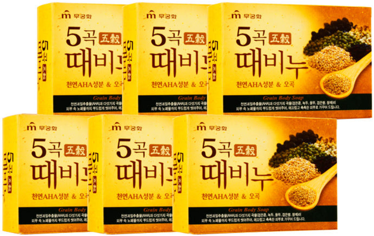 MUGUNGHWA Exfoliating Body Scrub Soap Bar 5 Grains 90g x 6ea AHA Dead Skin Korea