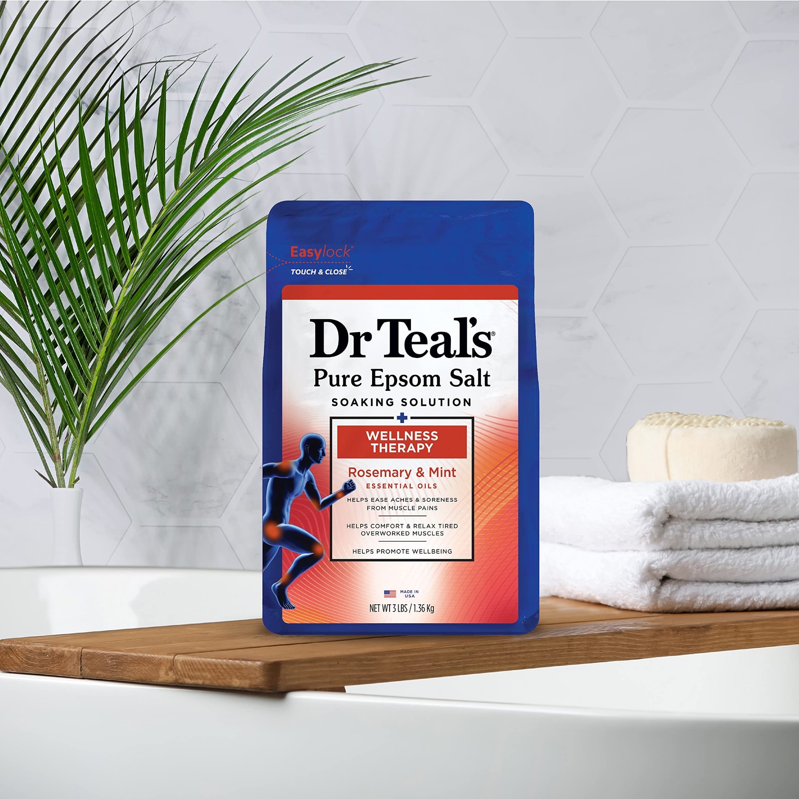 Dr Teal’s Pure Epsom Salt Soak, Wellness Therapy with Rosemary & Mint, 3 lbs …