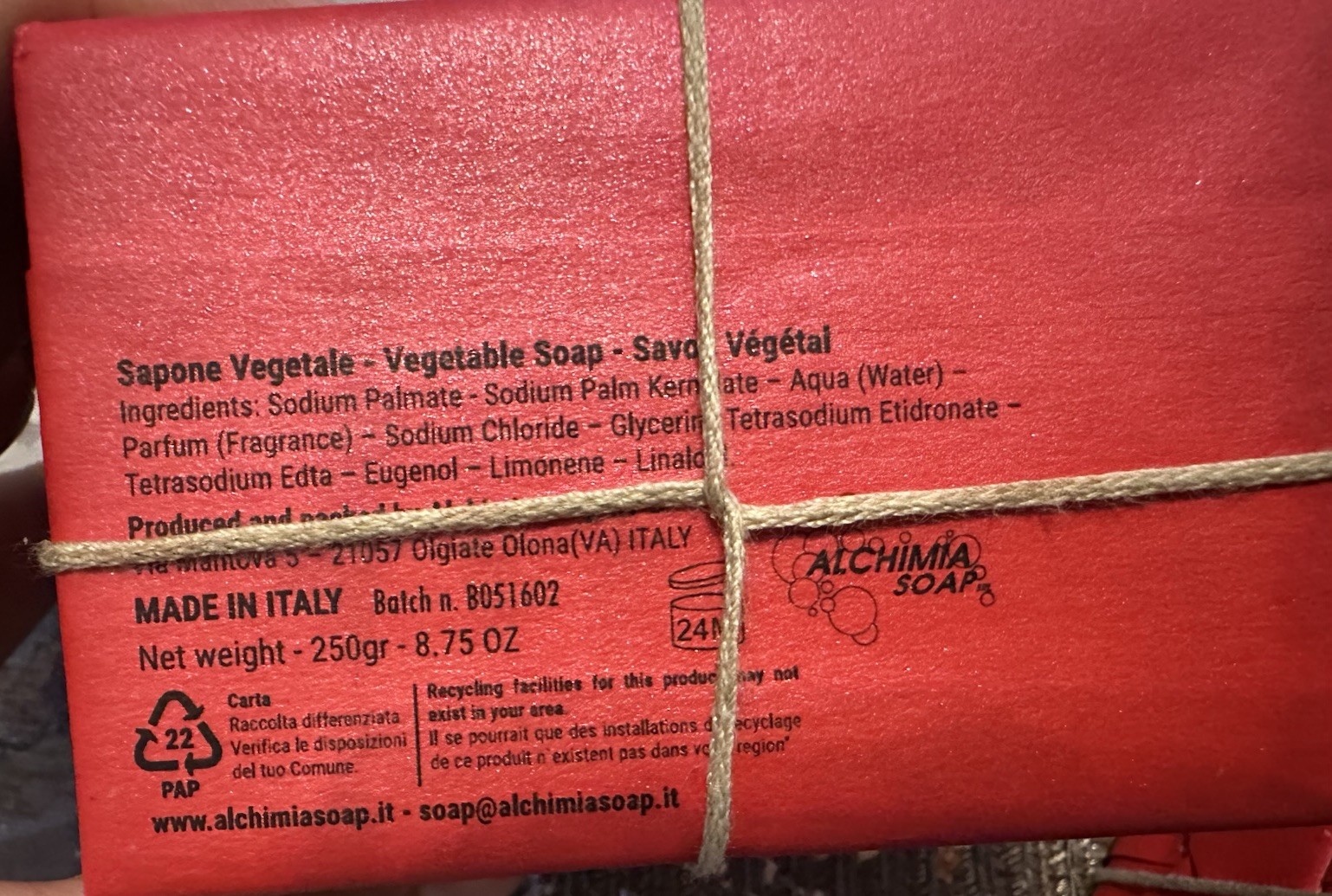 ALCHIMIA For Men BOURBON Vegetable Bar Soap 6 x 8.75 oz. Italy