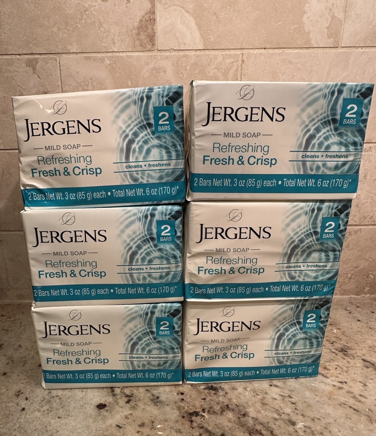 Jergens Refreshing Fresh And Crisp Mild Bar Soap 6 Pack – 12 Bars Total SEALED