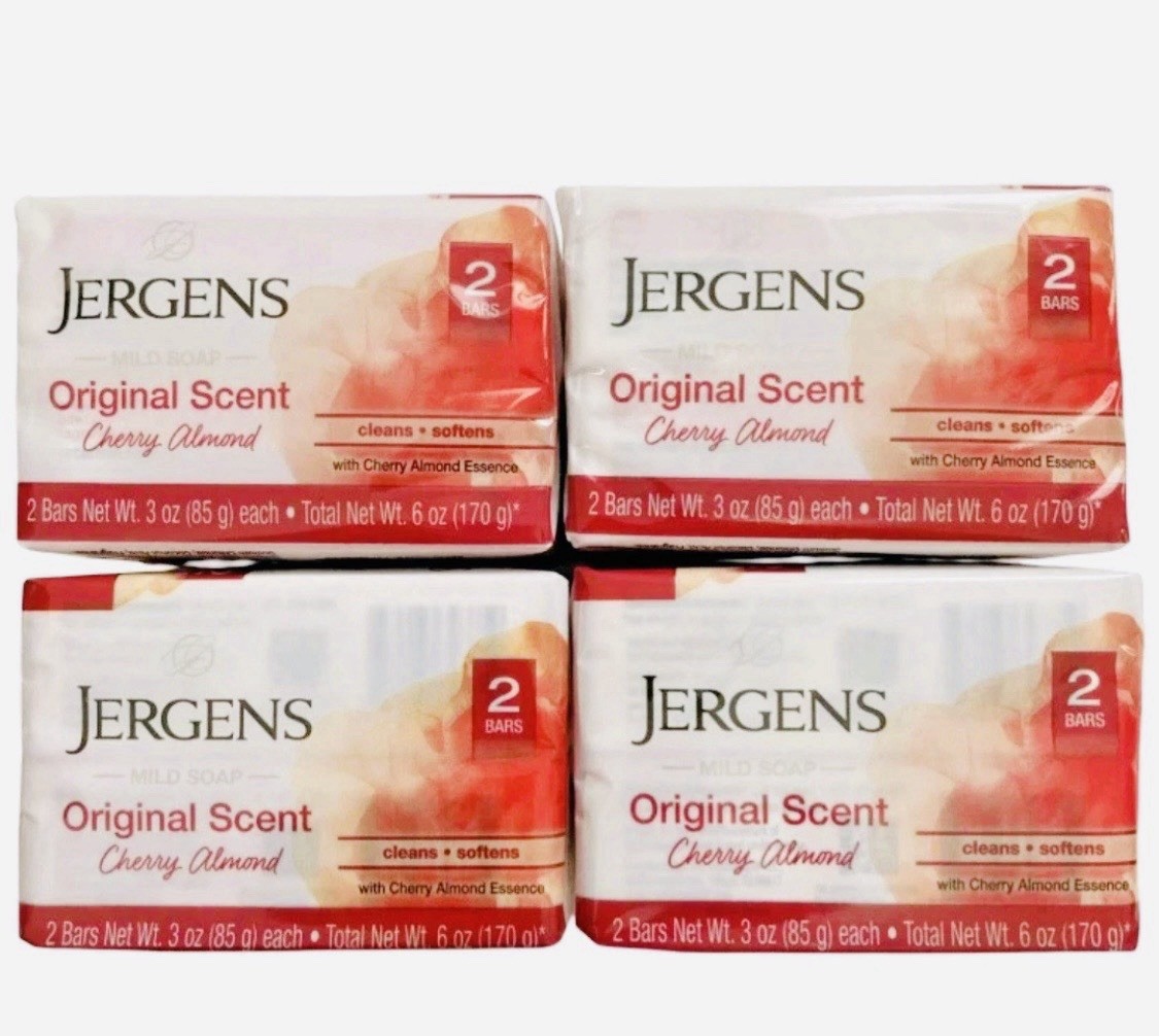 Jergens Mild Soap Cherry Almond Original Scent – 8 Bars (4x 2 Pack) – 3 Oz Each