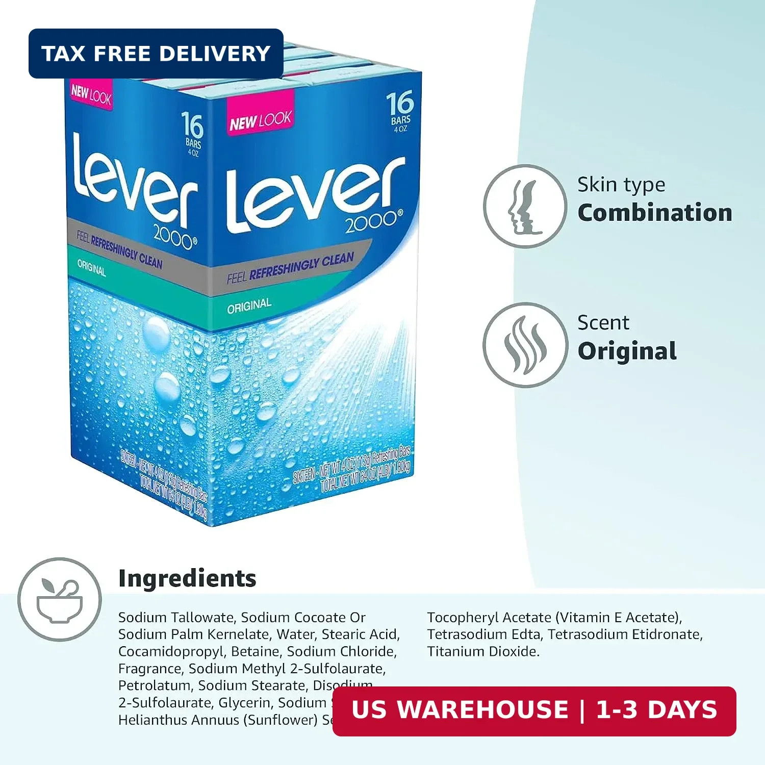 Lever 2000 Bar Soap, Original, 4 oz, 16 bar