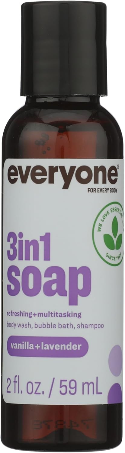 Everyone 3-in-1 Soap Body Wash, Bubble Bath, Shampoo, Travel Size, 2 Ounce (Pack