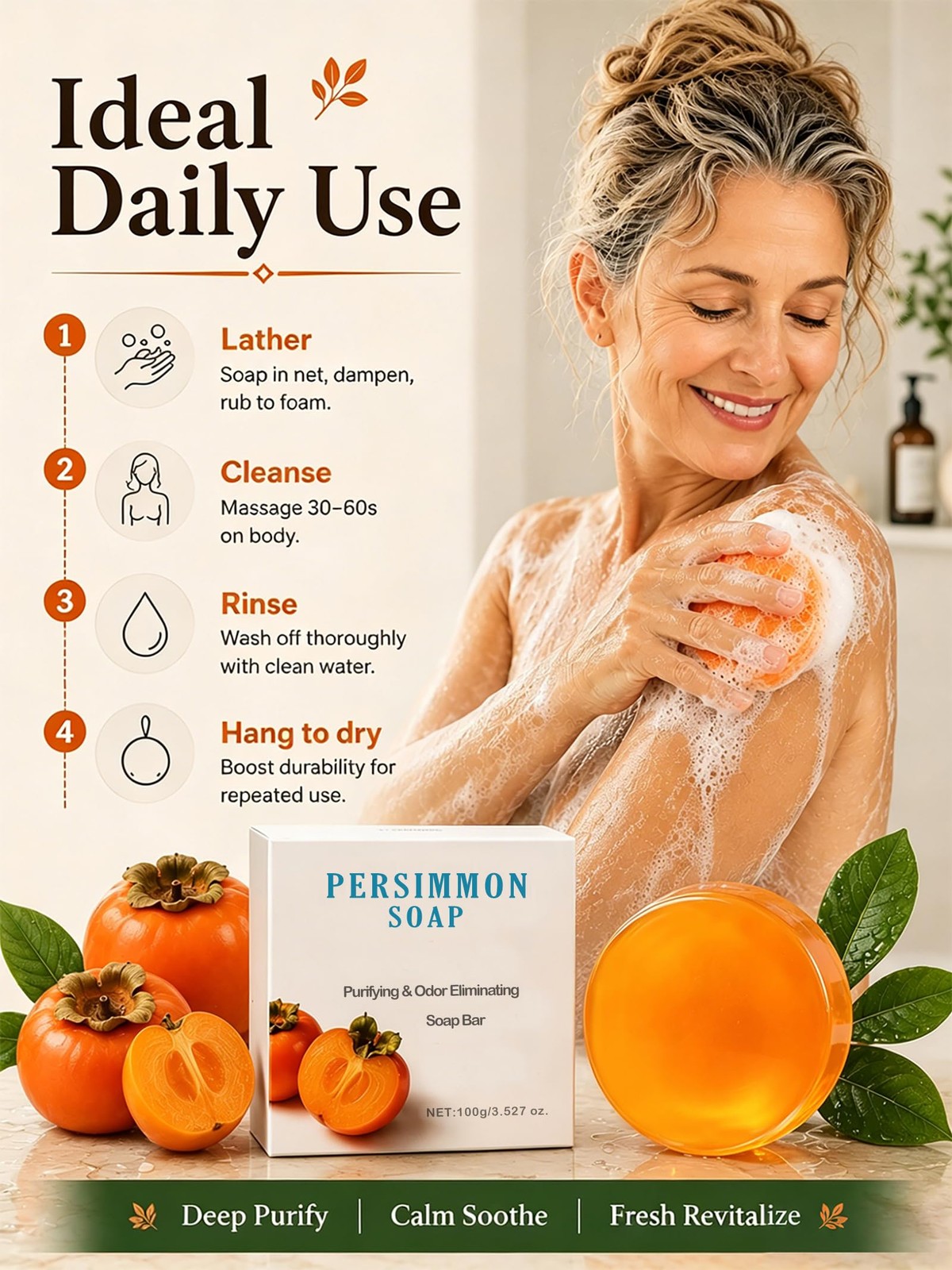 CAXEBST Persimmon Soap 2 Bars Oriental Scent 200g Body Odor