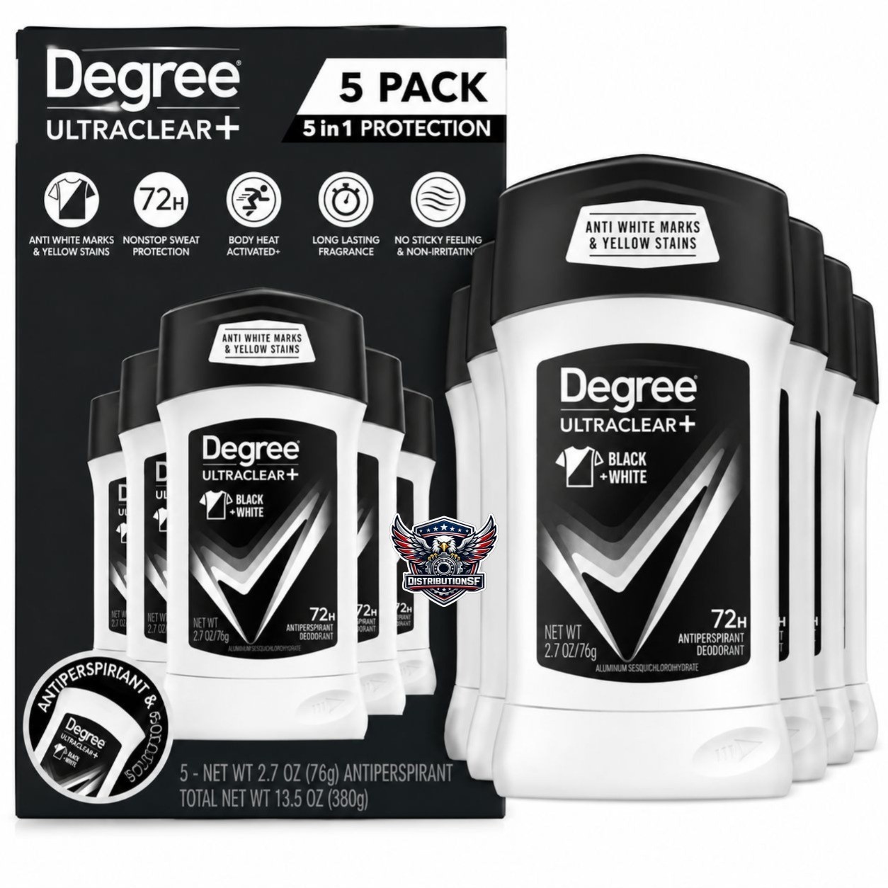 Degree UltraClear+ Black + White Antiperspirant Deodorant Stick 72H 5 Pack 2.7oz