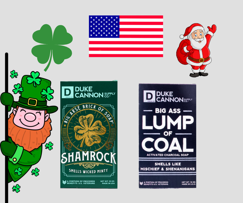 Duke Cannon Shamrock Soap+ Lump of Coal Big Ass Big Brick Soap Lot2 Benefit Vets