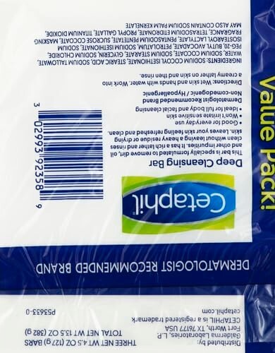 Cetaphil Deep Cleansing Face & Body Bar Soap, 3 Pack, Dry to Normal & Sensitive