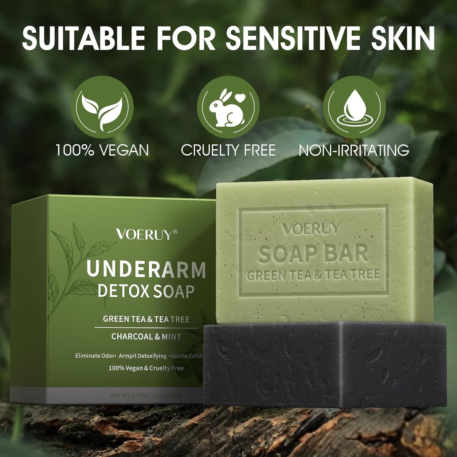 Underarm Detox Soap, 2 Pcs Armpit Detox Soap with Green Tea & Tea Tree, Charcoal