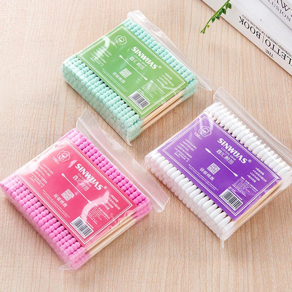 100x Cotton Swabs Swab Q-tips Wood Wooden Handle Cleaning Applicators Cosmetic