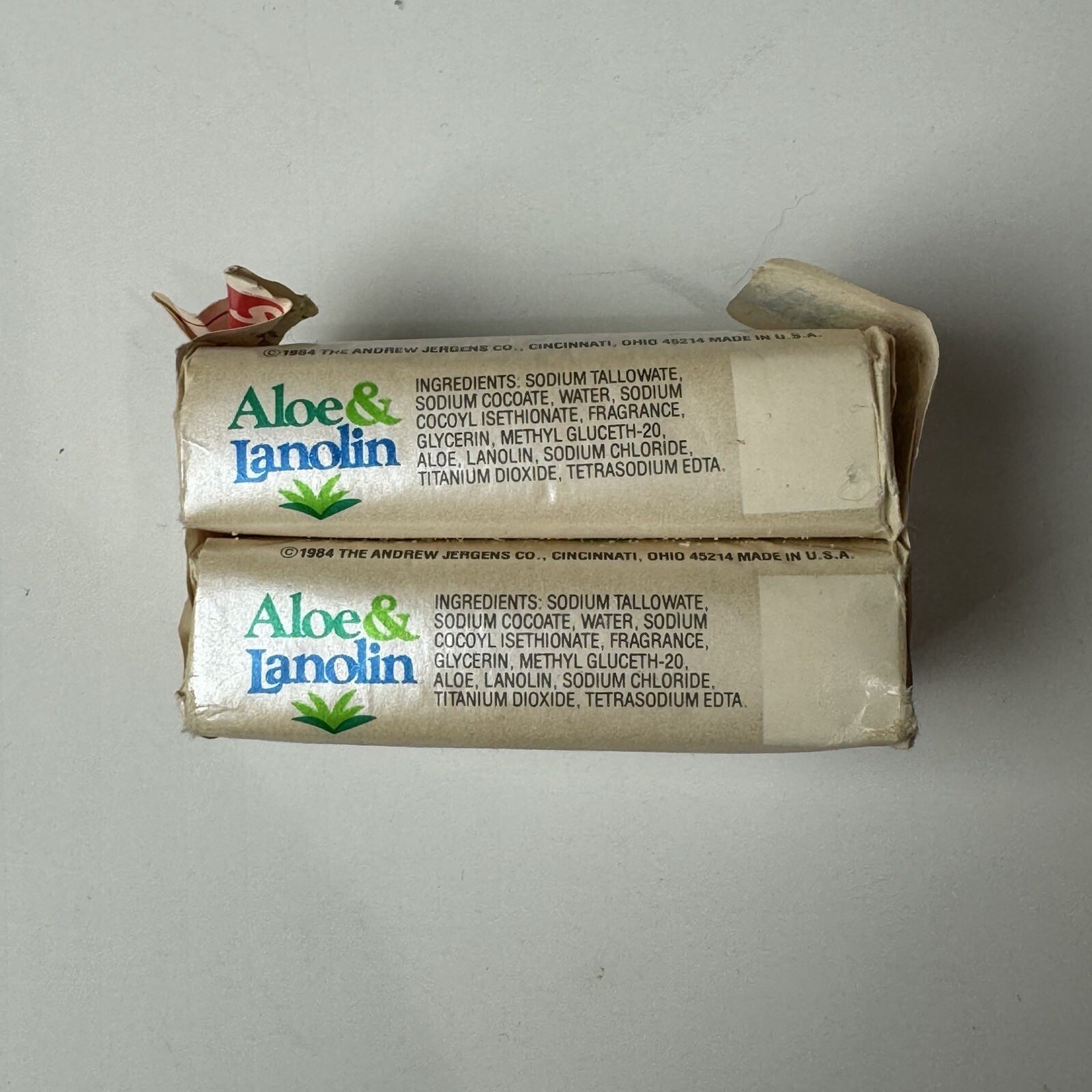 Vintage 2X Jergens Aloe & Lanolin Bar Soap 4.75 oz Made In USA 1984