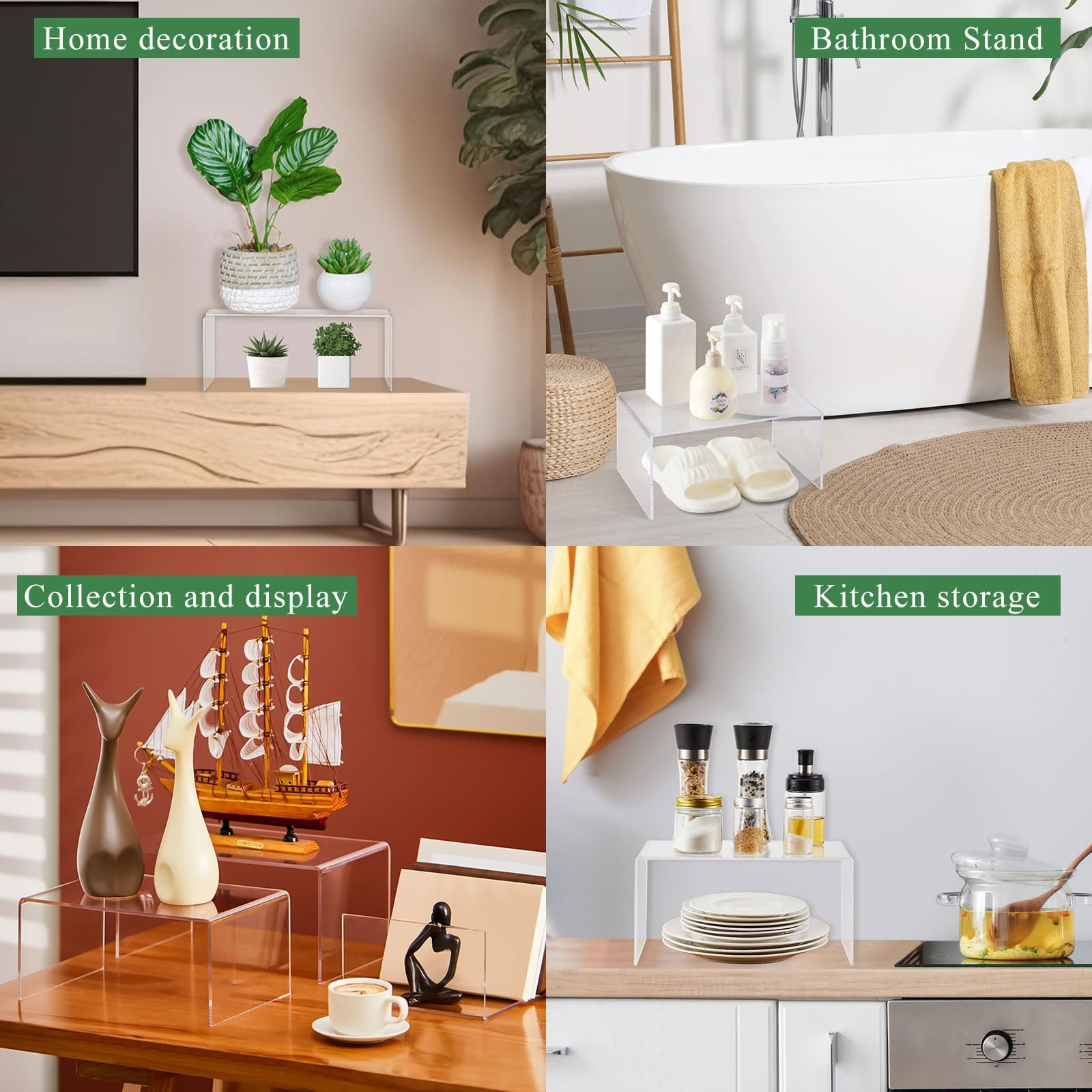 RattanView 2 Pcs 12 Inch 14 Inch Acrylic Risers Display Stands Shelf Showcase Cl