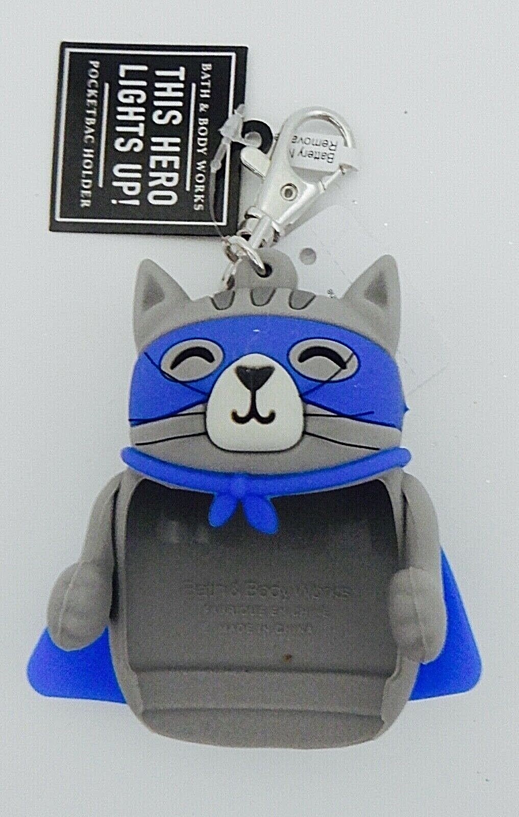 BATH & BODY WORKS BLUE GREY SUPER HERO KITTY POCKET |BAC GEL HODLER NEW!