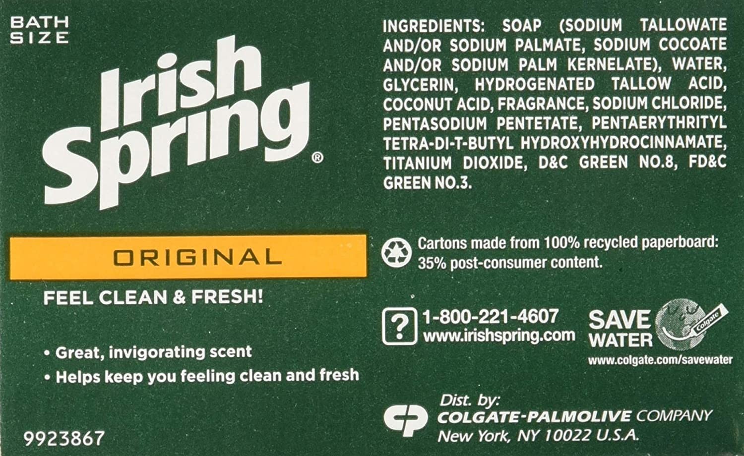 Irish Spring Original Deodorant Bar Soap 3.2 Oz Pack Of 2 Long Lasting Freshness