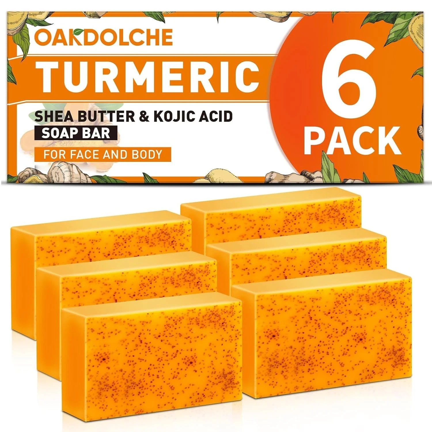 6-Pack Turmeric Kojic Acid Soap Bars 60g Retinol Collagen Vitamin E Shea Butter