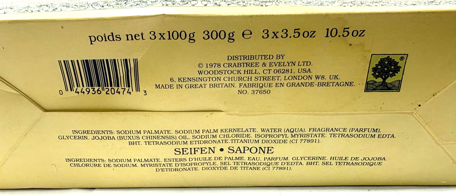 Vintage Crabtree & Evelyn Sea Shell Soap With Jojoba Oil 3×3.5 Oz Bar Soap Boxed