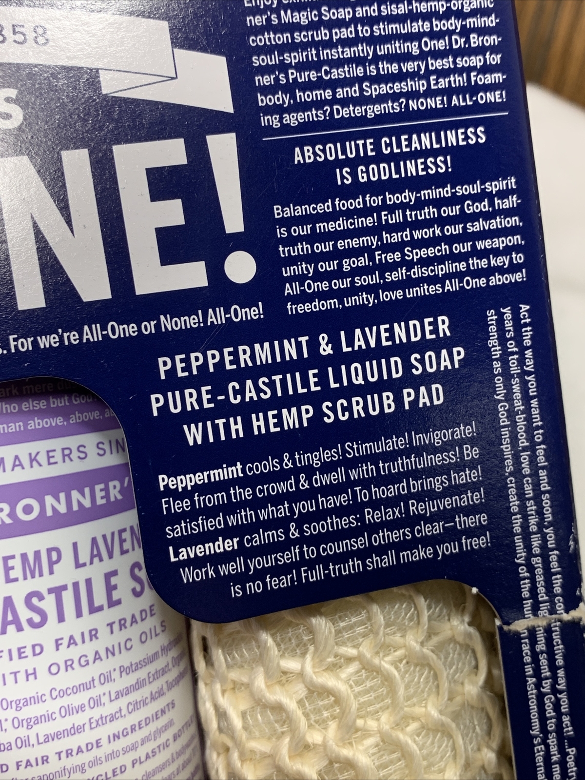 Dr Bronners Organic Liquid Soap Gift Set Peppermint Lavender Scrub Pad