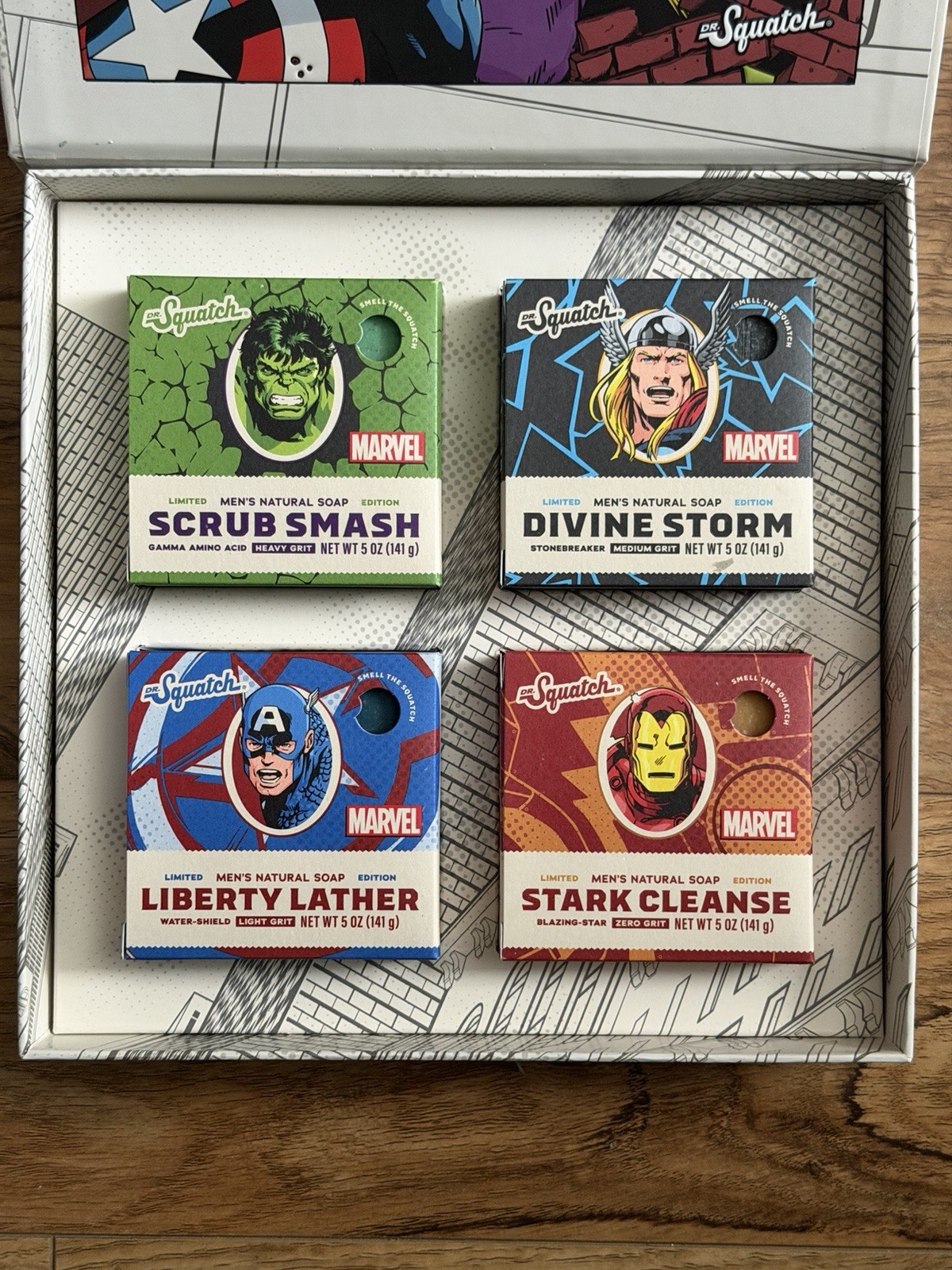 Dr Squatch Soap Marvel Avenger Box Hulk Capt America Iron Man Thor – Set of 4