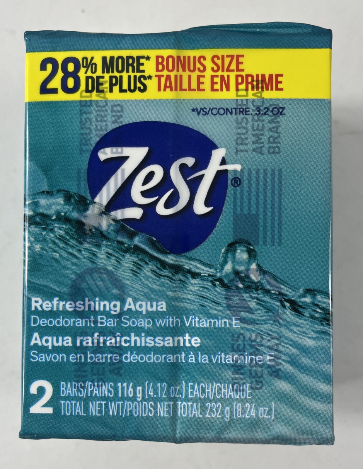 Zest Bar Soap Refreshing Aqua 4.2 oz (2 Bars) Deodorant Bath Soap