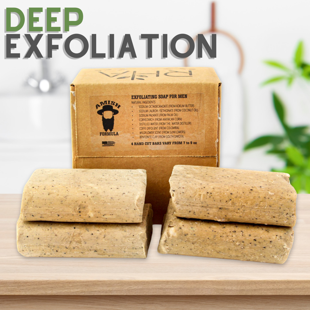 Exfoliating Soap Bars 4 Pack + Soap Saver Bag Deep Cleansing Coffee Scrub Body F