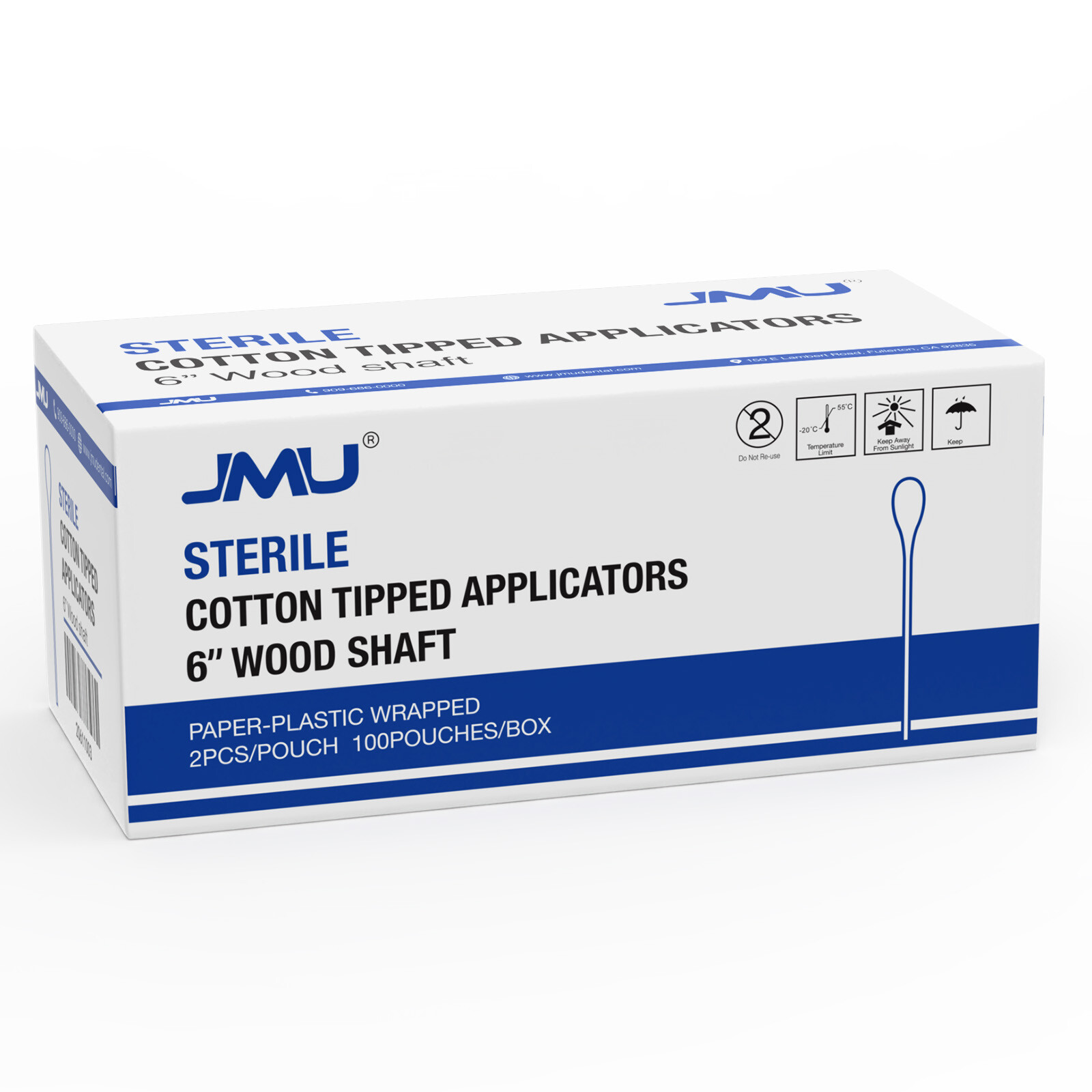 JMU 6″ Sterile Cotton Tip Applicator, Up to 10000 Wood Swab Stick Medical Makeup