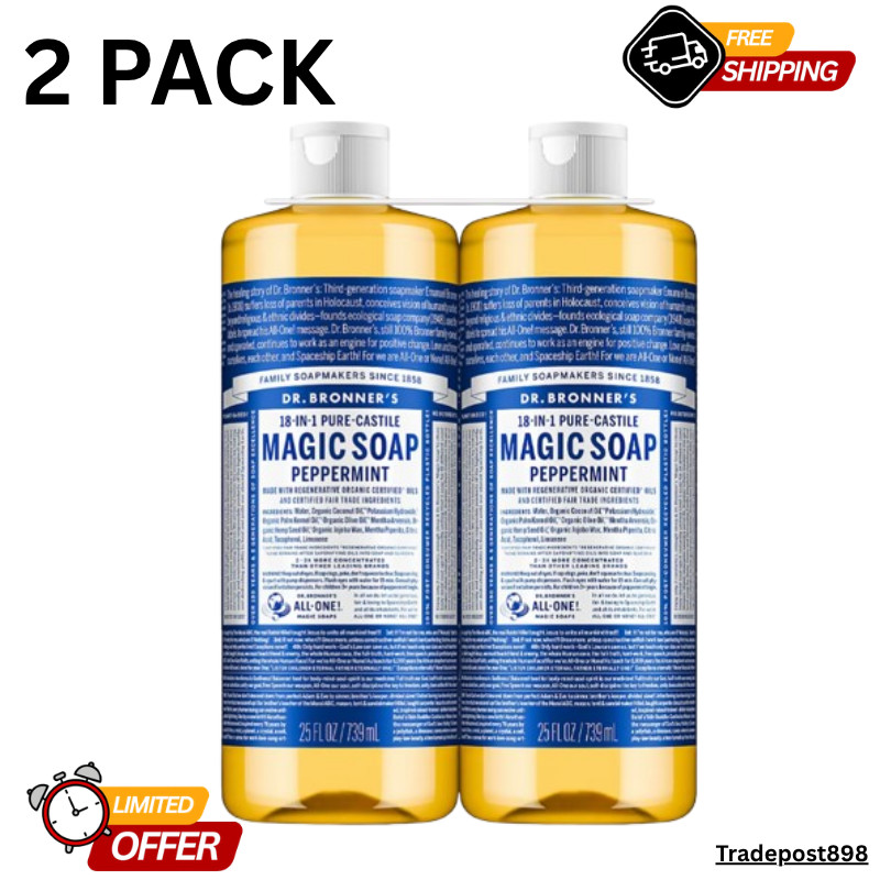 Dr Bronner’s Peppermint Pure-Castile Soap, 2 pk./50 oz. (NO SHIP TO CA STATE)